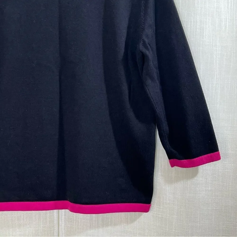 Alfred Dunner Abstract Color Block Pink Black White‎ Retro Knit Sweater Sz S